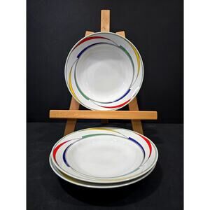 80's International China Flash Soup Bowls Set of 3 Rhythm 8" Multi-Color VTG